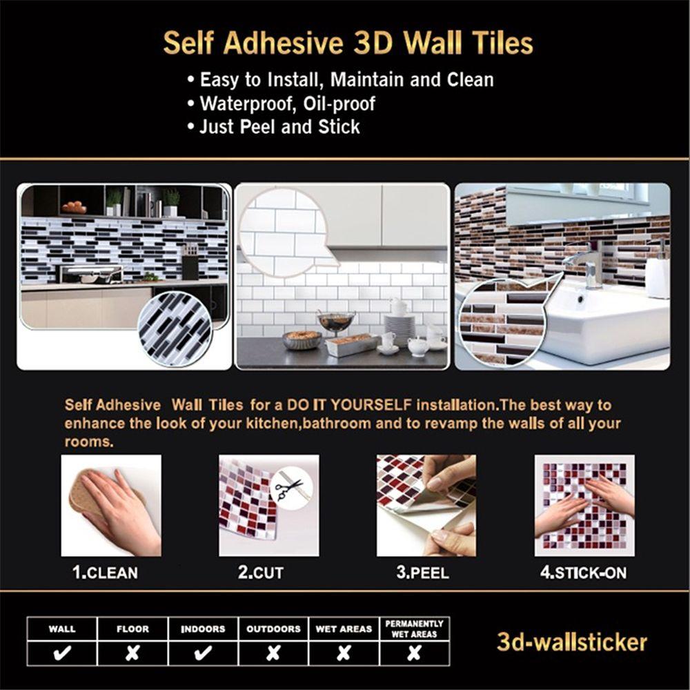 Durable DIY Wall Sticker Waterproof Removable Wallpaper 3D Subway Tile Wall Art Kitchen
