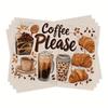 4pcs Coffee-Themed Placemat Set | Adorned with Coffee and Cappuccino Designs, Featuring "Coffee Please" Message, 12x18 Inches