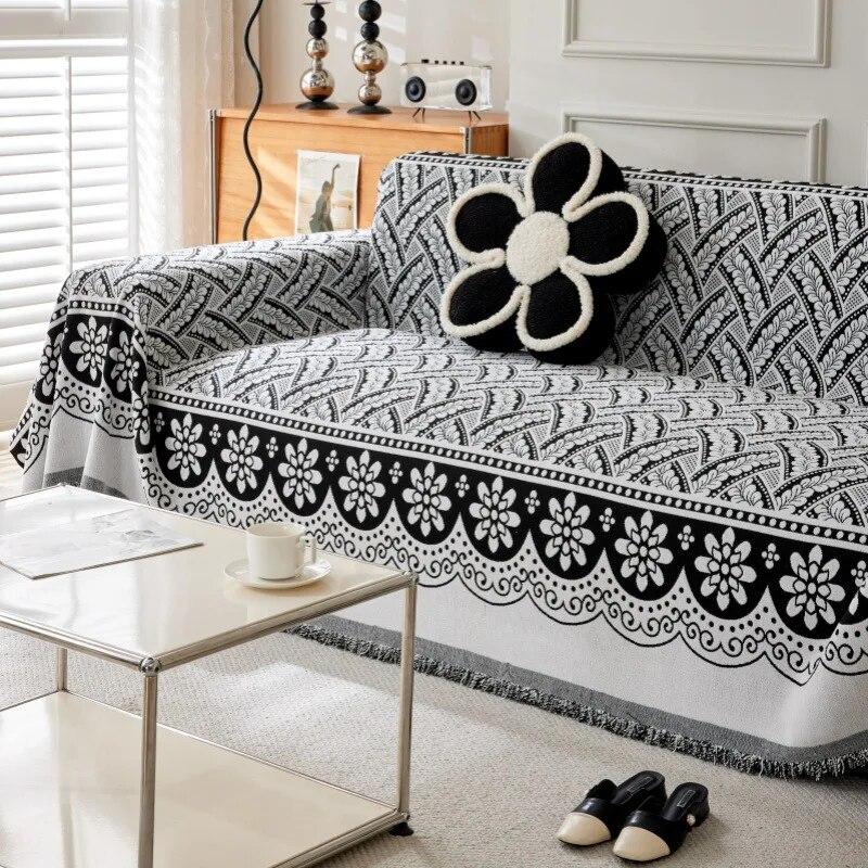 Cartoon Sofa Cover with Tassel, Double Use, Bed Blankets, Throw Blanket, Picnic Mat, Universal Decorative