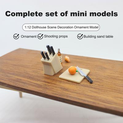 7Pcs/Set Miniature Kitchen Knives Set Metal Blade Black Handle Knife Seat Block Cutting Board Set 1:12 Scale Dollhouse Accessories