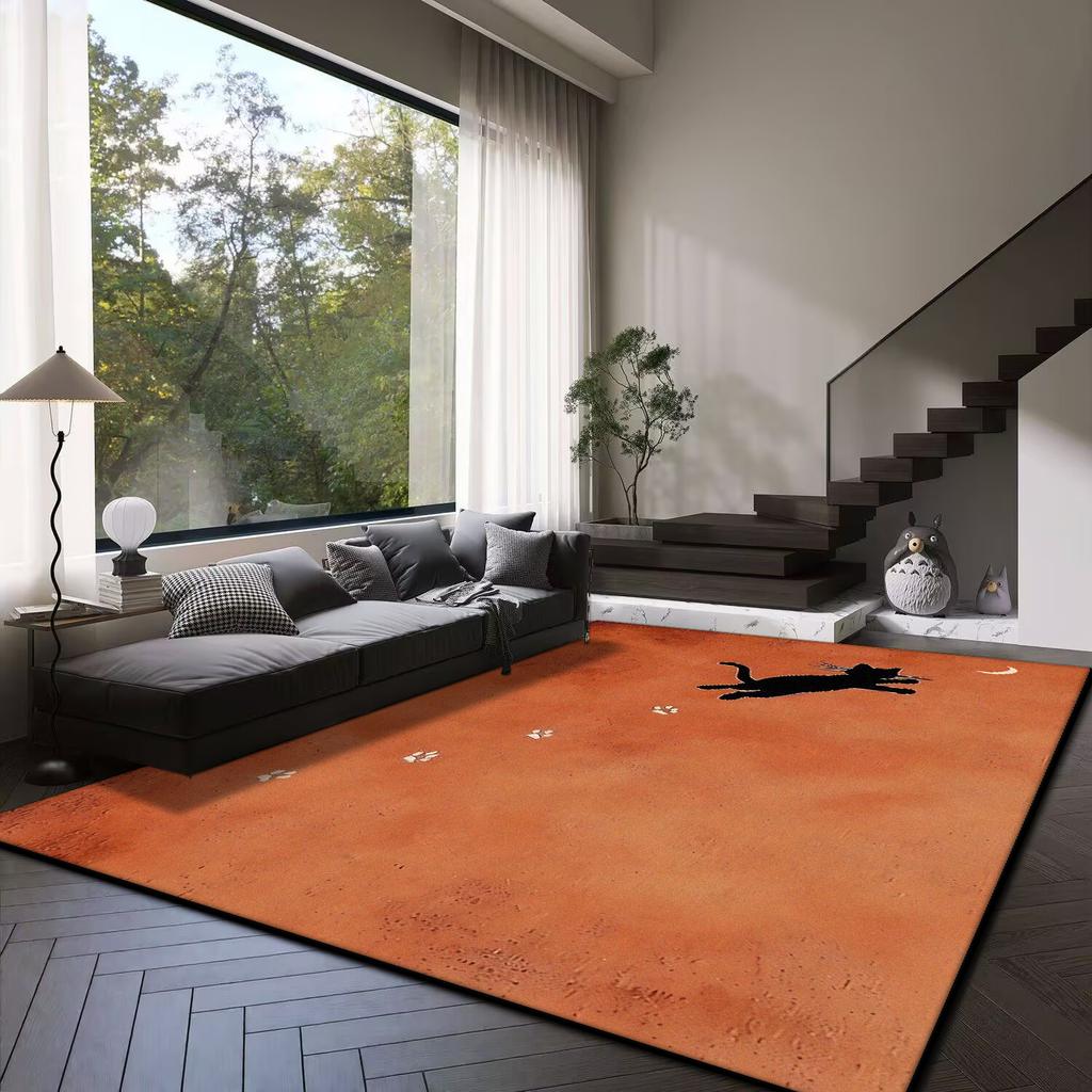 3D Niedliche Katze orange Cartoon Bereichsteppich Teppich für Wohnzimmer Schlafzimmer Sofa Spielzimmer Fußmatte Dekor Kind Rutschfeste Bodenmatte