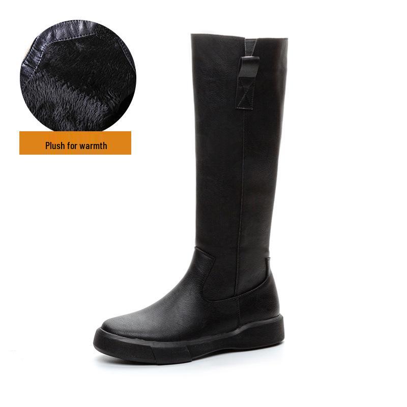 

Женские ретро кожаные ботфорты, толстая подошва, бархатная подкладка, осенне-зимние высокие. 37