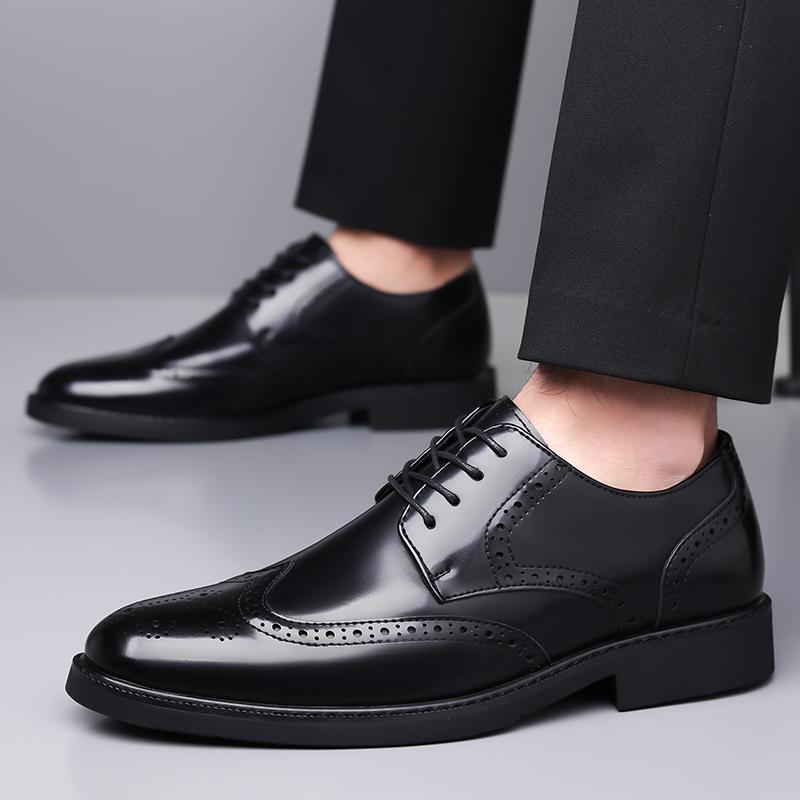 British Style Mens Casual Shoes Brand Formal Office Business Oxford Leather Lace-up Comfortable Anti-slip Wearable Pointed Shoes