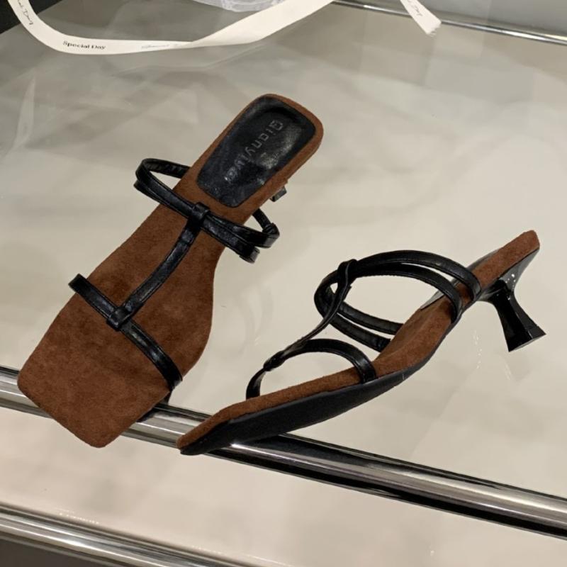 Fashion Sexy Square Toe T -tied Women Sandals Summer Open Toe Hollow Slide Sandals Fashion Thin Heel Comfortable Casual Designer Shoes