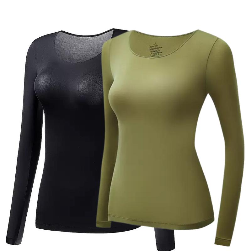 2 Stück Damen Thermounterwäsche Herbst Winter Unterhemd Langarm-T-Shirt Dünnes Oberteil Zweite Haut Damen Thermisch L-XL