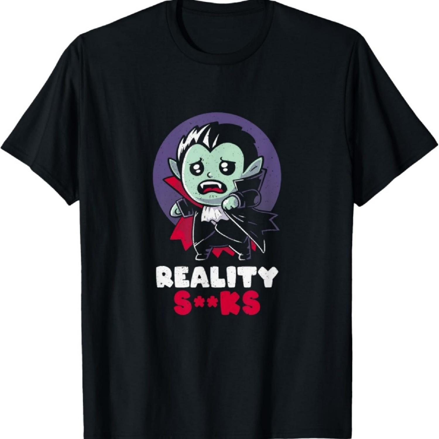 Reality Sucks Sarcasm Cute Goth Vampire Funny Dracula Pun T-Shirt XXXXXL чёрный