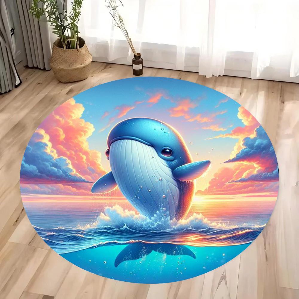 Cartoon Cute Dolphin Printed Round Carpet  Very Suitable for Children's Play Areas Bedrooms Living Rooms Anti Slip Carpets