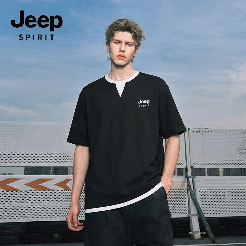 JEEP SPIRIT Men s Waffle Fake Two-Piece Short Sleeve T-Shirt XL