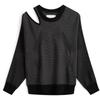 Casual Embroidered Letter Round Neck Off Shoulder Knit Top Women Tops Space-Black J222940