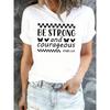 Be Strong & Courageous Women's Graphic T-Shirt White, Short Sleeve, Crew Neck, Casual Style, Geometric Pattern, All-Season Wearability,