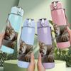 1PC Lazy Tabby Cat Sleep Pose 750ml Color Plastic Sports Water Bottle Leakproof Flip Straw Lid Suitable for Sports Office Home Use