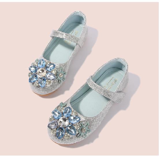 Aisha Dívčí princeznovské boty Jaro a podzim Nové modré křišťálové boty Dívčí kožené boty Dívčí jednobotky Dětské baleríny