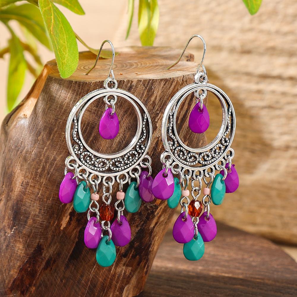 

1 пара бохо этнических висячих серег для женщин, инкрустированные стразами, античное серебро, с кисточками, каплевидные, для повседневной носки, для вечеринок, украшения, подарки