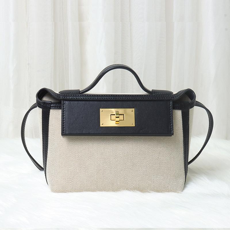 Women'S Bag Canvas With Cowhide Casual Bag Shoulder Messenger Handbag Fashionable And Versatile