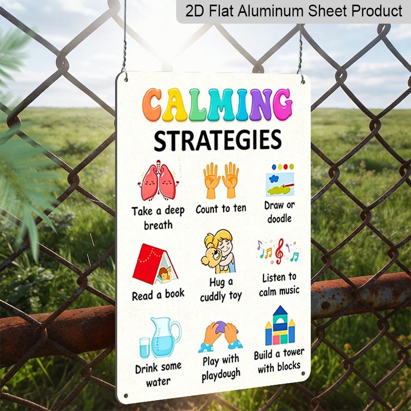 2D Flat Calming Strategies Emotion Regulation Cartoon Metal Sign - 8.0x12.0inch Aluminum Wall Art, Classroom Therapy Office Mental Health Decor