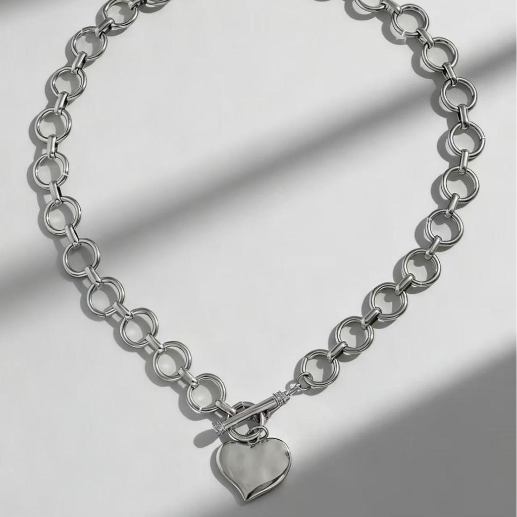 European and American Cross Pendant Necklace with OT Buckle Chain - Punk Style Heart Design for Women