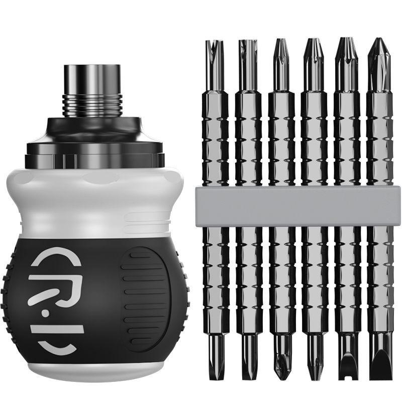 Compact Double-Headed Stubby Ratchet Screwdriver with Phillips & Slotted Bits - Telescopic, Labor-Saving, Forward/Reverse Function