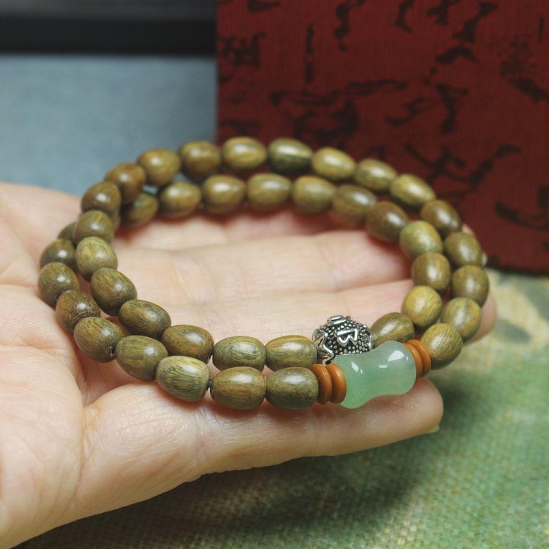 Green Sandalwood Waterdrop Double Wrap Bracelet Green Bamboo Joint Six Syllable Mantra Minimalist Buddhist Gift Jewelry