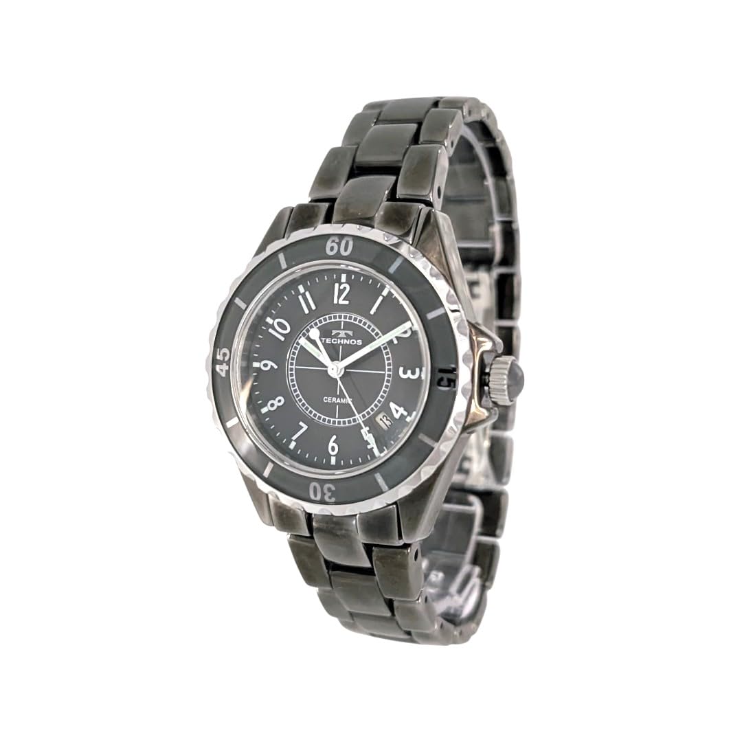 TECHNOS T9C24TE Men s Watch Ceramic Quartz Lightweight Scratch Resistant Date Display Metallic Gray Dial Business Casual Formal Gift Wristwatch