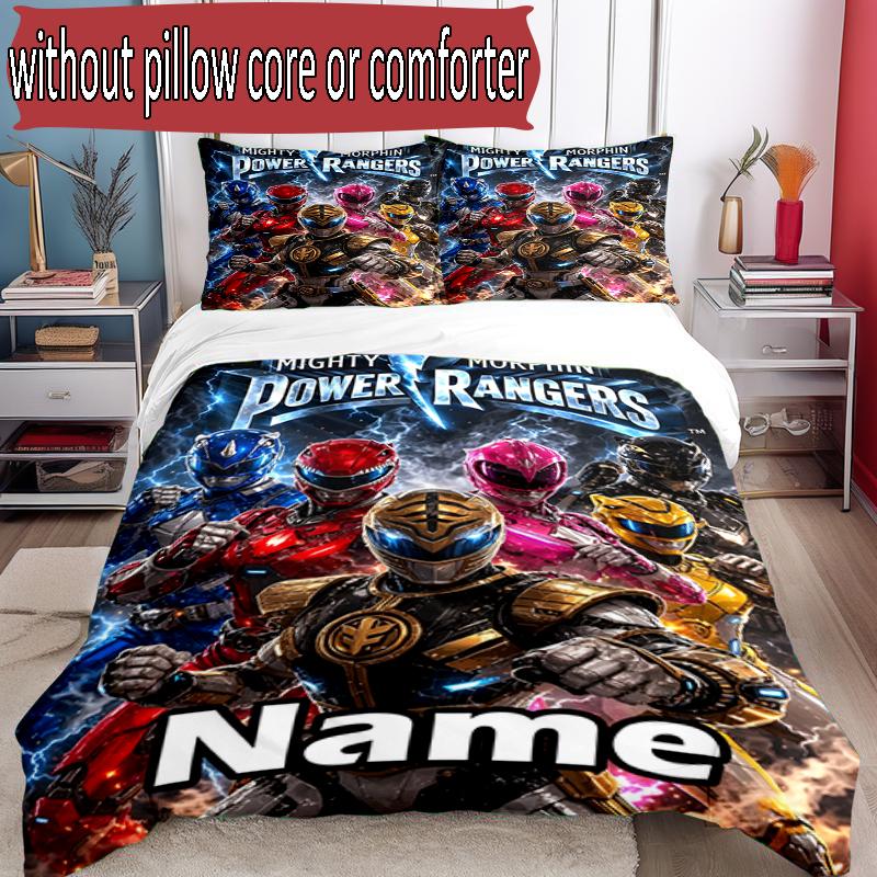Sada 3ks povlaků na přikrývku (1 * Povlak na přikrývku + 2 * Povlak na polštář, Bez jádra), Vlastní jméno Mighty Morphin Power Rangers Vzor Povlečení, Domácí Dekorace Ložnice Gi