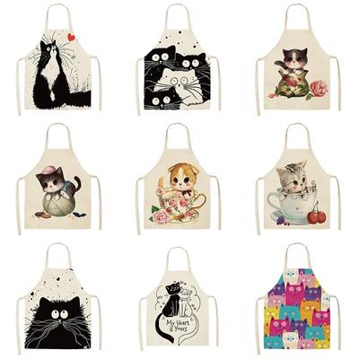 Cute Cartoon Cat Apron Kitchen Cooking Baking Cafe Apron Suitable for Men and Women Anti-fouling Cleaning Tools