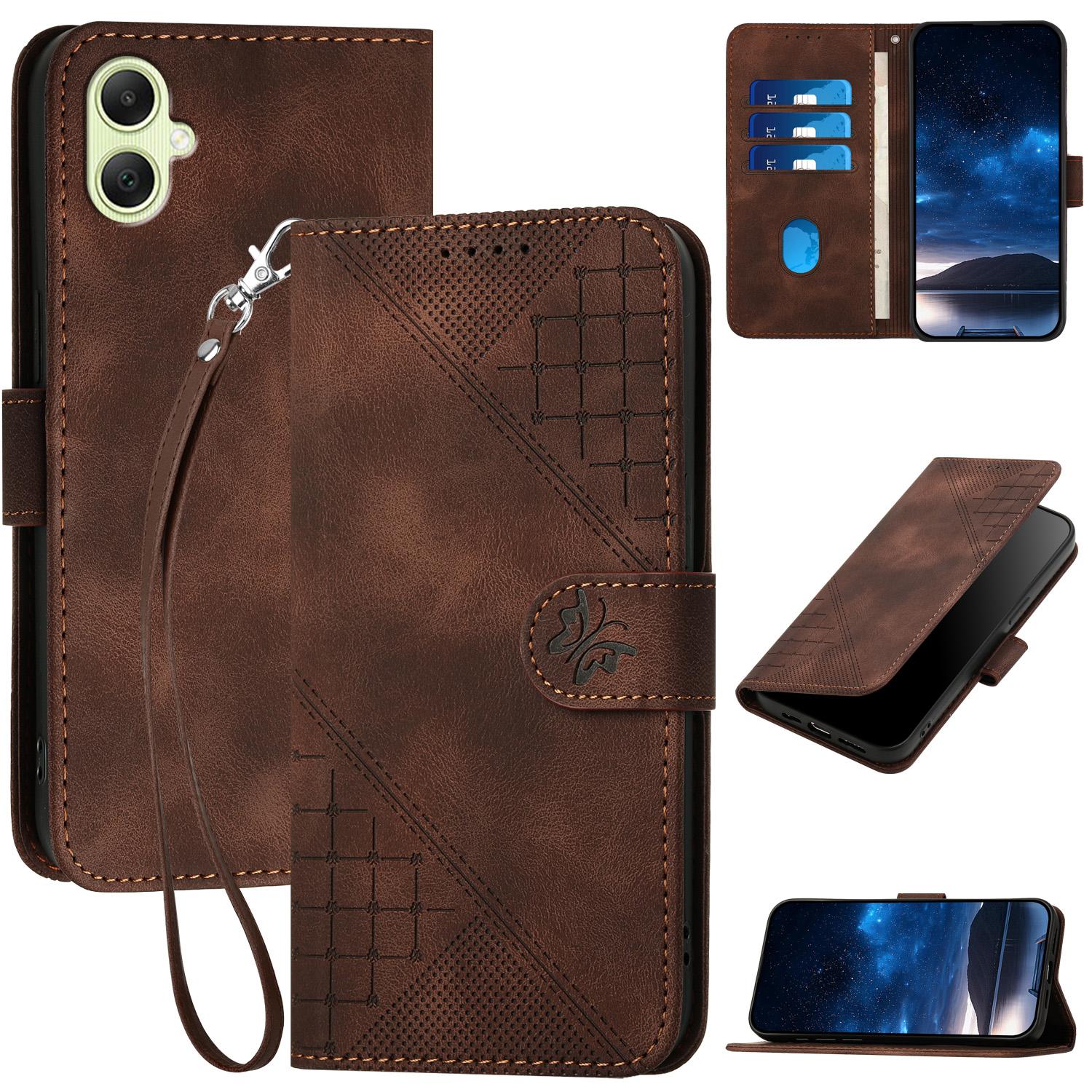 

For Samsung Galaxy A06 4G Leather Wallet Case Butterfly Flower Imprinted Phone Cover with Strap E