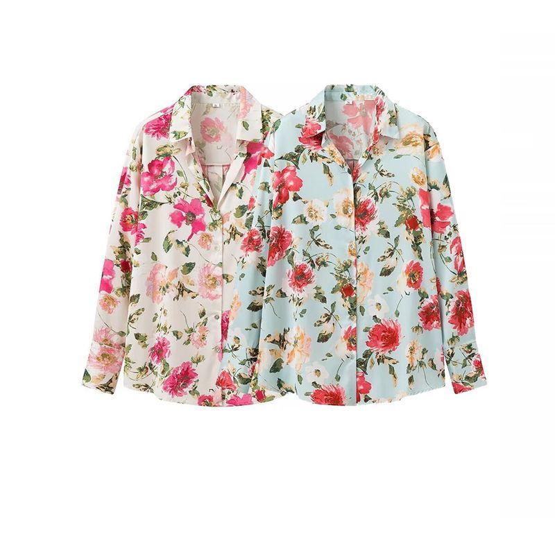 Kaslead New Arrival Women's Fashion Style Fashion Casual Flower Print Silk Textured Shirt 7969235