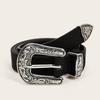 Button Double Women Faux Leather Belt With Floral Decor For Office Wears Casual
