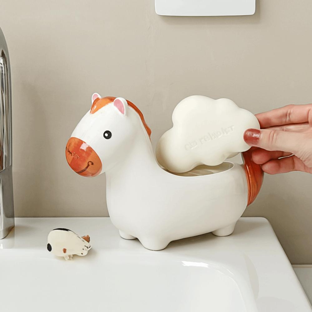 Cute Horse Soap Dish Soap Box Drainable Self Draining Soap Holder Soap Container Ceramic Bathroom Decor Organizer