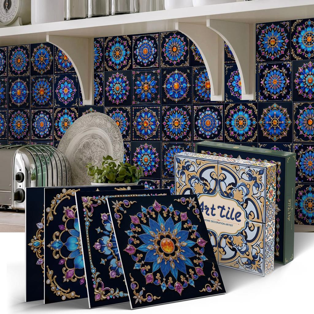 PET Foam Thickened Self-adhesive Wall Sticker, Waterproof and Anti-fouling European Mandala Wallpaper Tile Sticker for Kitchen and Bedroom