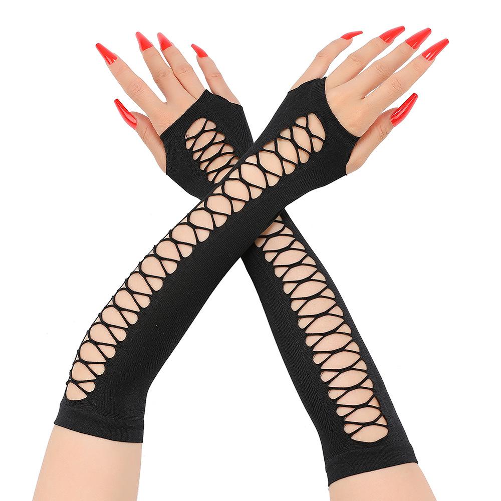 Perforated Mesh Elastic Gloves With A Trendy Cross Design, Versatile Party Sun Protection Gloves