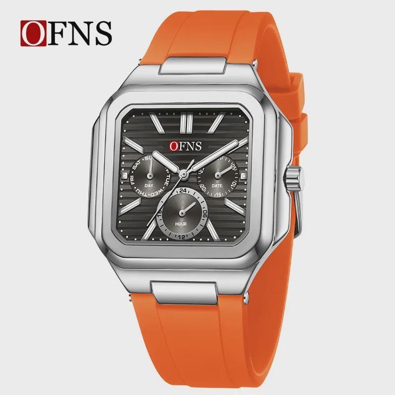 OFNS Herrenuhren Hochwertiges Leder Lässige Quadratische Armbanduhren Kalender Wasserdicht Business Mode Herren Chronograph Uhr