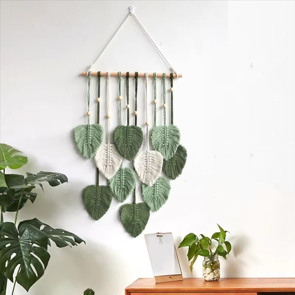 Handmade Macrame Hanging Ornament Green Wall Hanging Tapestry  for Bedroom Living