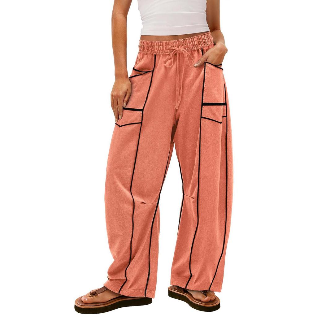 Women's Wide Leg Pants With High Waisted Straight Leg And Spliced Pocket Casual Pants