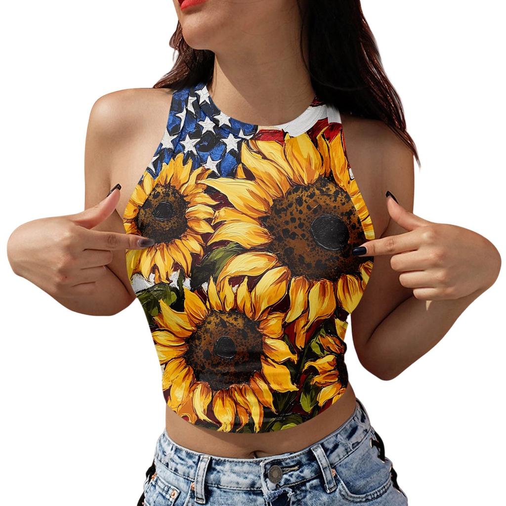 Women's Fashion Independence Day Print Sleeveless Base Tank Top
