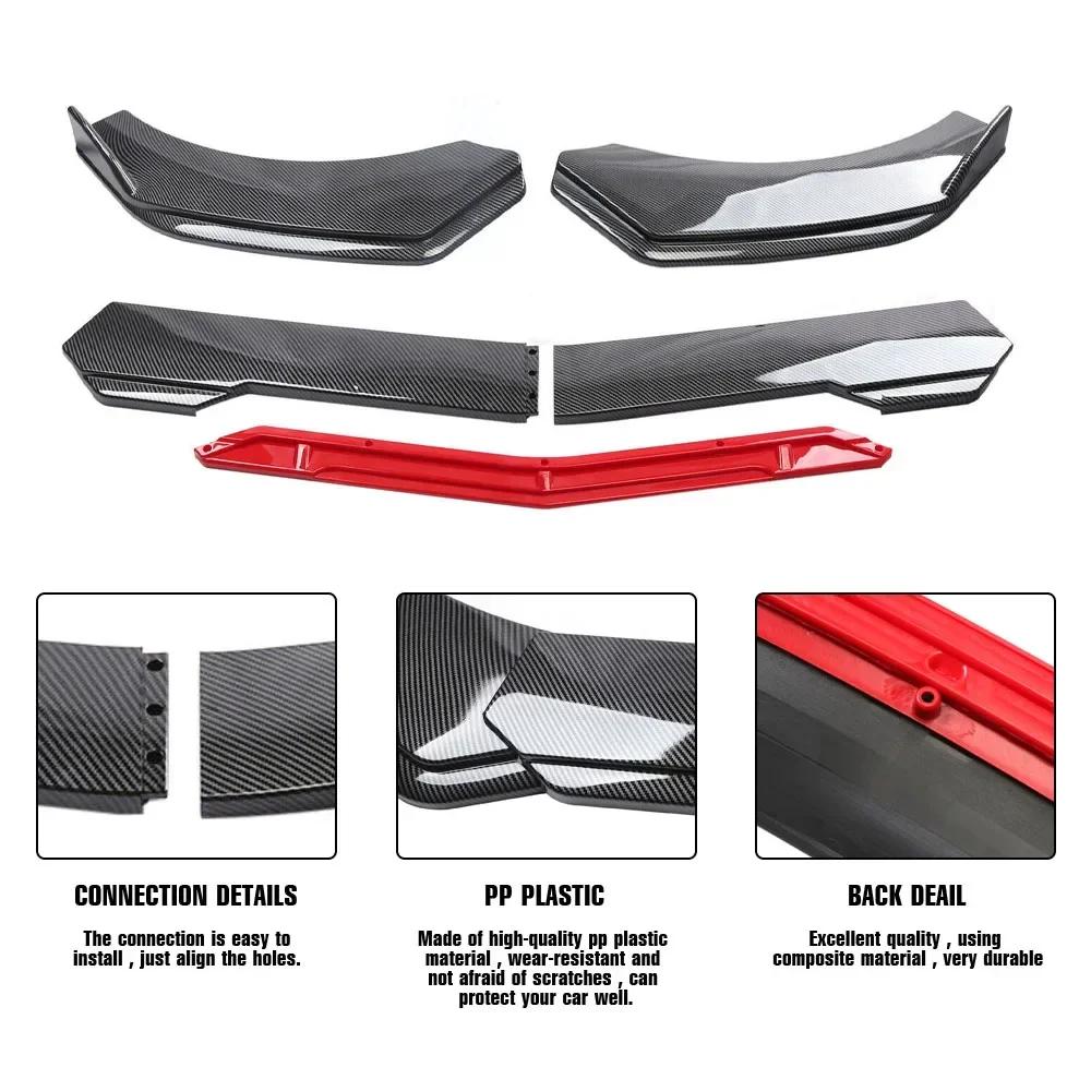 Car Sharp Gloss Black Red Tongue Front Bumper Lip Chin Spoiler Splitter Diffuser Body Kit Trim Air Dam Protector Universal Most