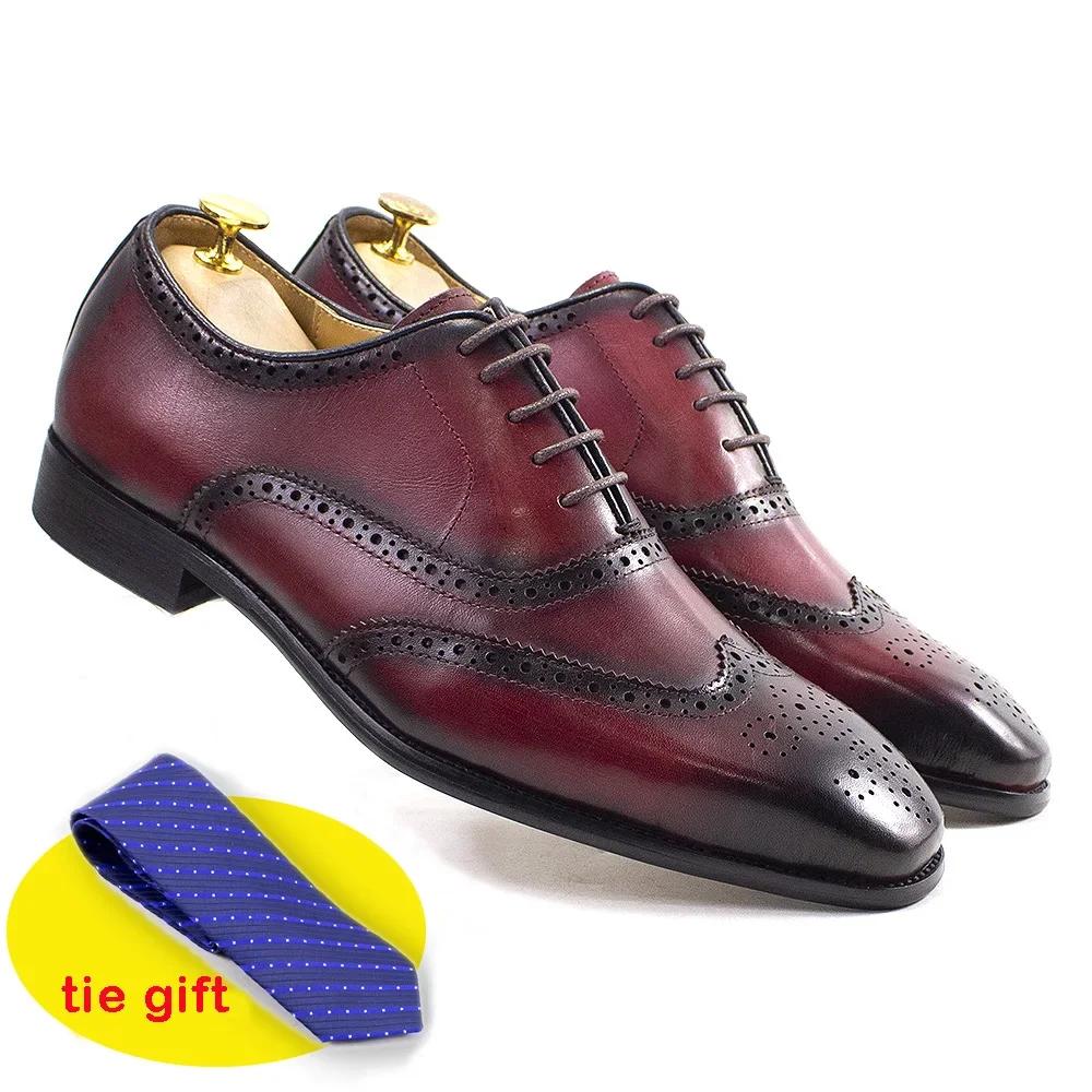Fashion Luxury Italian Style Mens Dress Shoes Calfskin Genuine Leather Brogue Business Wedding Party Wingtip Formal Oxford Shoes for Men