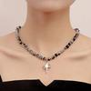 Punk Vintage Cross Star Crystal Beaded Collar Pendant Necklace for Women Personality Baroque Pearl Chain Hip Hop Rock Jewelry