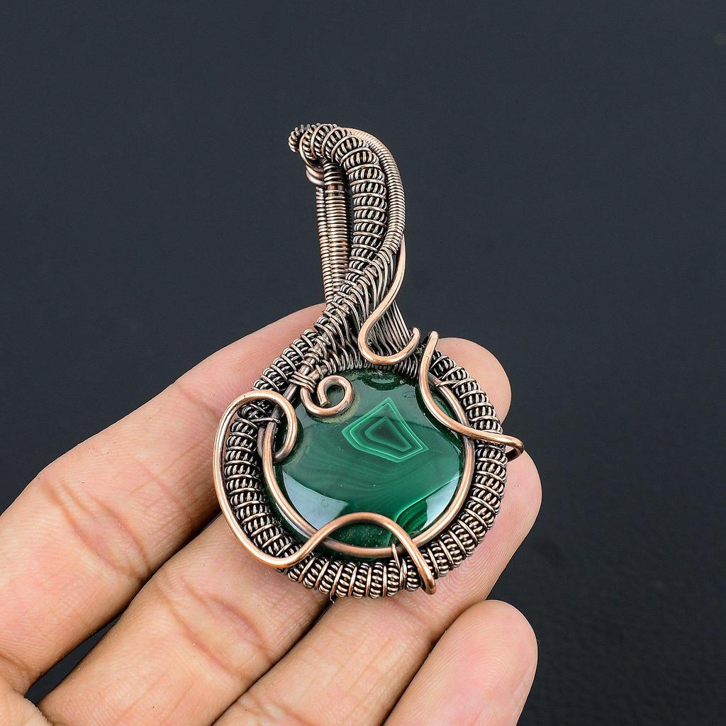 Malachite Pendant, 999 Copper Wire Wrapped Pendant Jewelry. Gift For Women Handmade Pendant Gemstone Jewelry