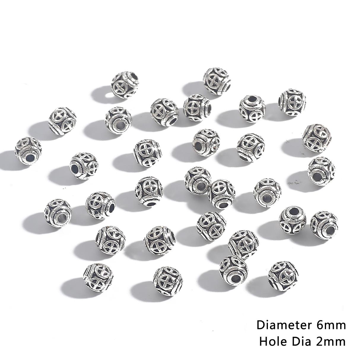 

20 шт., 6 мм, полые винтажные металлические бусины, антикварные серебряные бусины с гравировкой для изготовления ювелирных изделий своими руками 06 серебряный