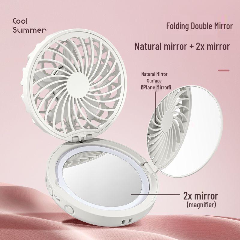 Newmine USB Handheld Fan with LED Fill Light and Makeup Mirror