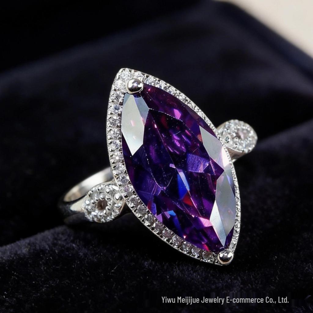 Miki Light Luxury Purple Zircon Marquise Engagement Ring - Versatile High-End Accessory
