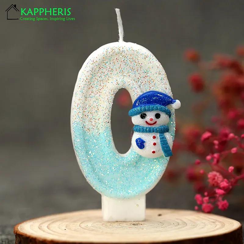 Snowman Birthday Candle for Cakes 0-9 Number Princess Cake Candle Party Decor Birthday Queen of Snow Decoration