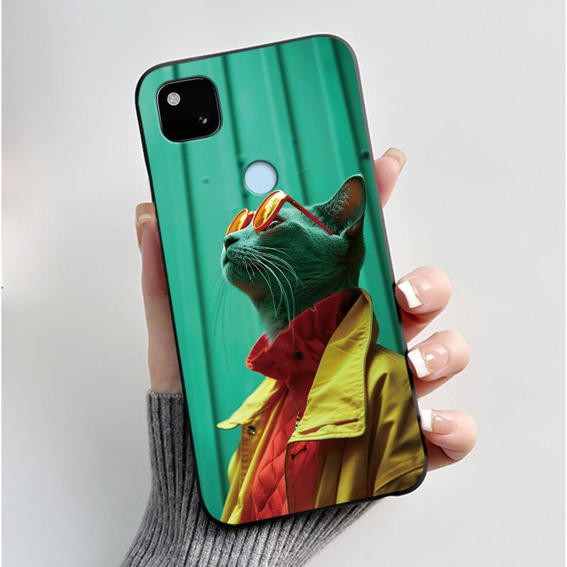 Coque Pour Google Pixel 4A 4 A 4G Noir Coque de Téléphone Esthétique Mignon Chat Dessin Animé Mince Souple TPU Silicone Arrière Pour Pixel4A Coquille