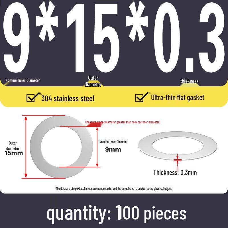 Plochá podložka z nerezové oceli 304 pro nastavení vůle hřídele (0,1/0,2/0,3 mm)