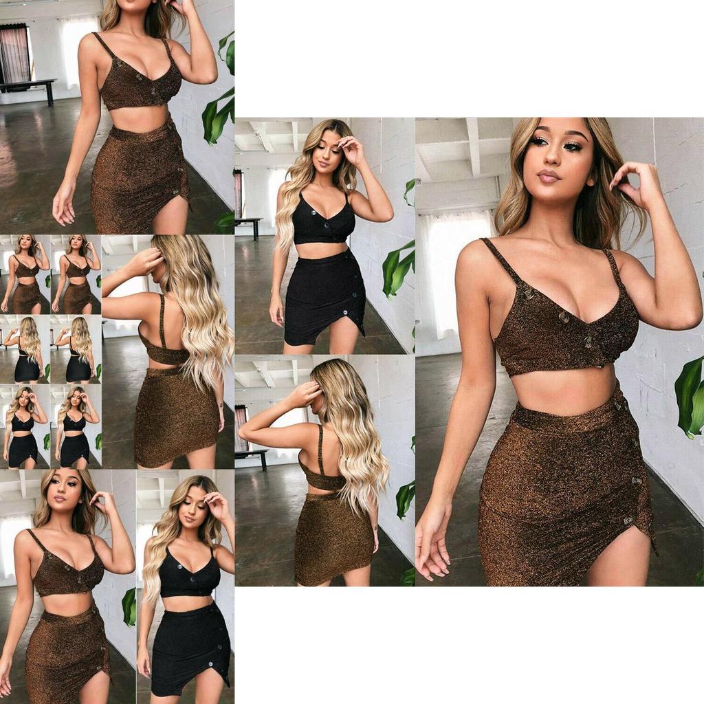 Conjunto de Dos Piezas Bodycon de Alta Calidad para Mujer, Crop Top y Falda, Para Fiestas Elegantes