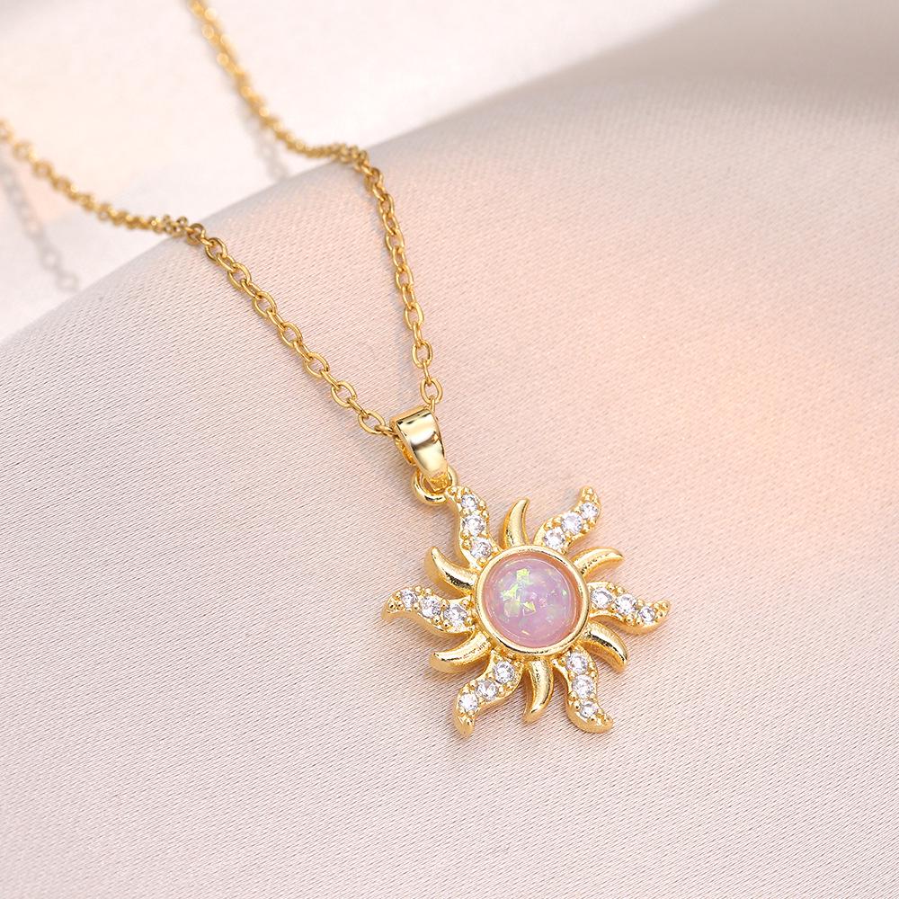Sunflower Zircon Pendant Necklace - Trendy Titanium Steel Design for Women