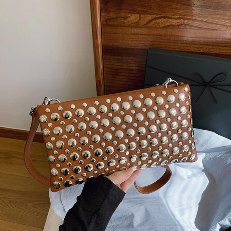 Retro Small Rivets PU Leather Shoulder Bag for Women Punk Style Handbags and Purses Females Crossbody Bags