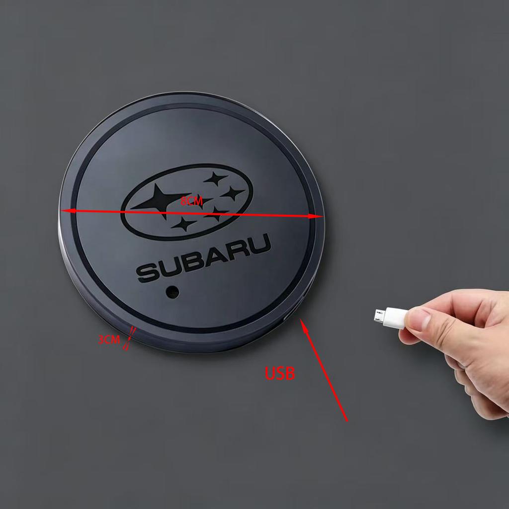 Car Colorful Glowing Water Cup Pad Emblem Accessory For Subaru STI Outback Forester Impreza XV Legacy WRX BRZ Tribeca ge3