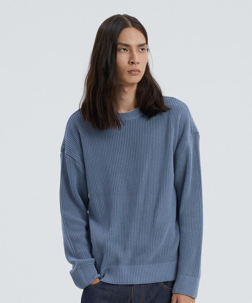 KNITTED Soft Cotton Drop Shoulder Waffle Knit Stone Blue